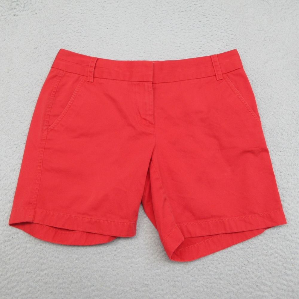 J Crew Chino Shorts Women 4 Red Twill Cotton Classic Casual Summer Preppy Beachy